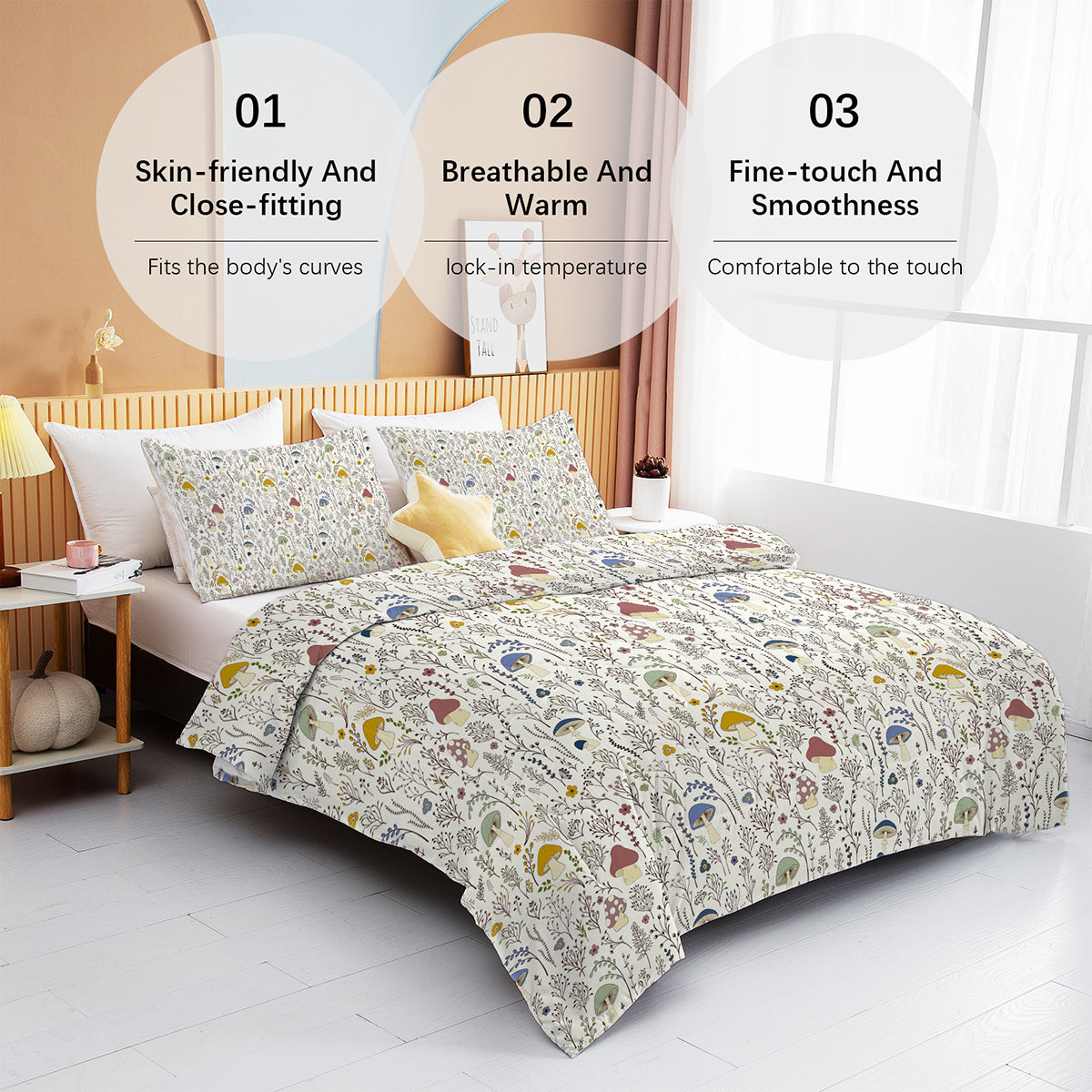 3 Pieces Mushroom Decoration Comforter Set Soft Bedding Set For Home Bedroom Decor Twin Full Queen King Size