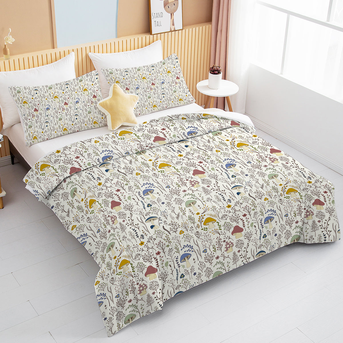 3 Pieces Mushroom Decoration Comforter Set Soft Bedding Set For Home Bedroom Decor Twin Full Queen King Size