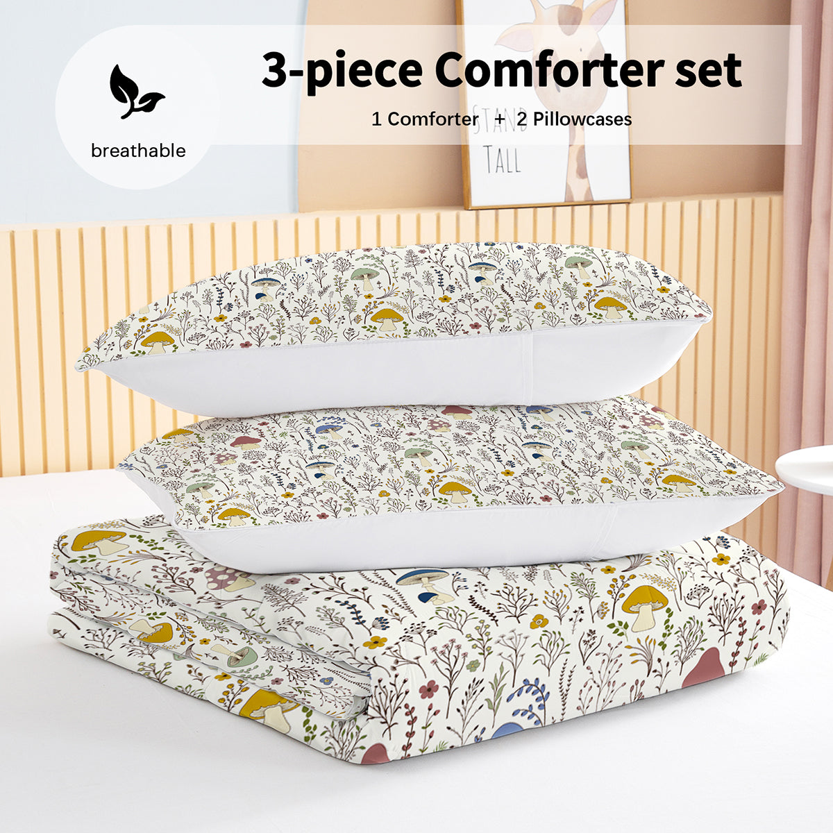 3 Pieces Mushroom Decoration Comforter Set Soft Bedding Set For Home Bedroom Decor Twin Full Queen King Size