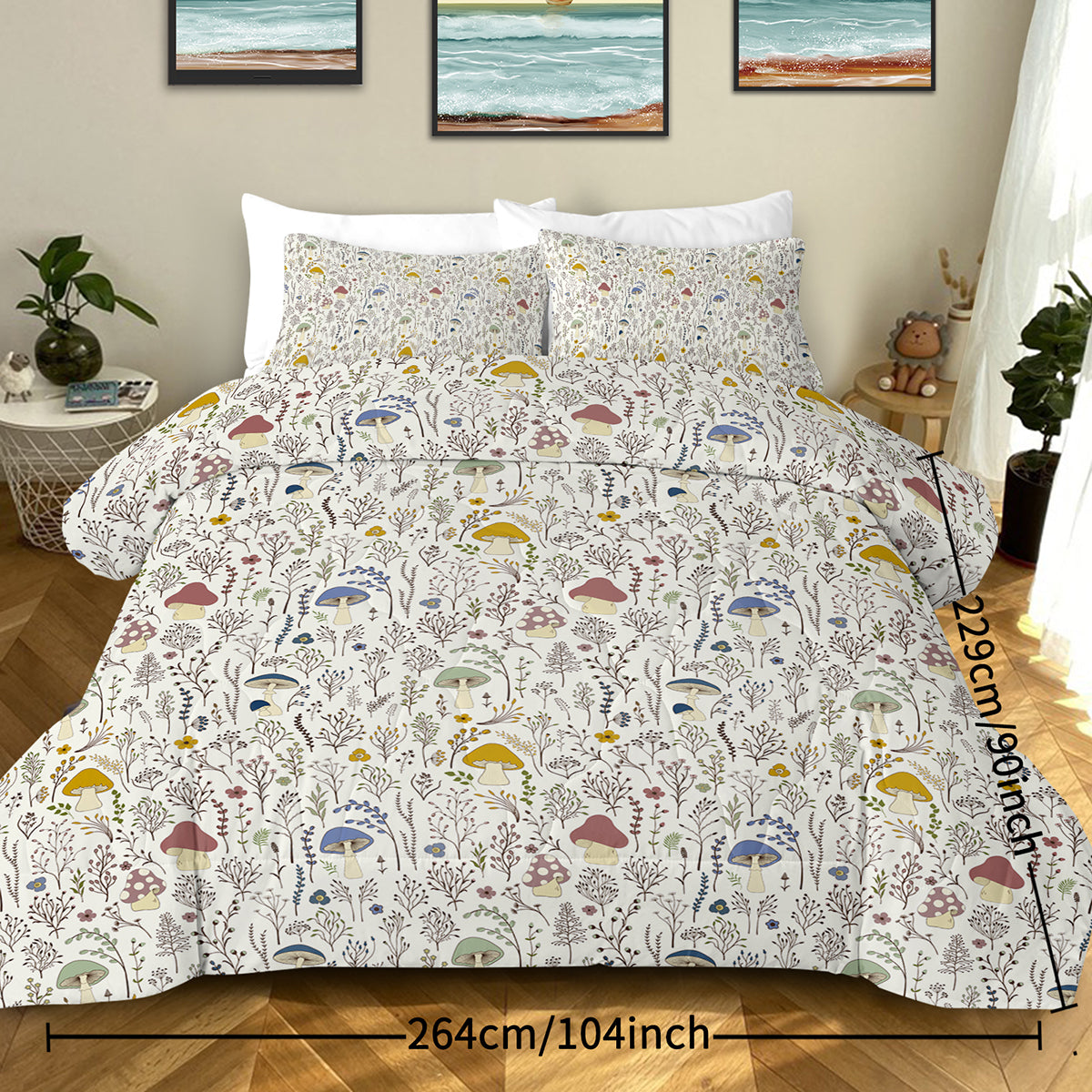 3 Pieces Mushroom Decoration Comforter Set Soft Bedding Set For Home Bedroom Decor Twin Full Queen King Size
